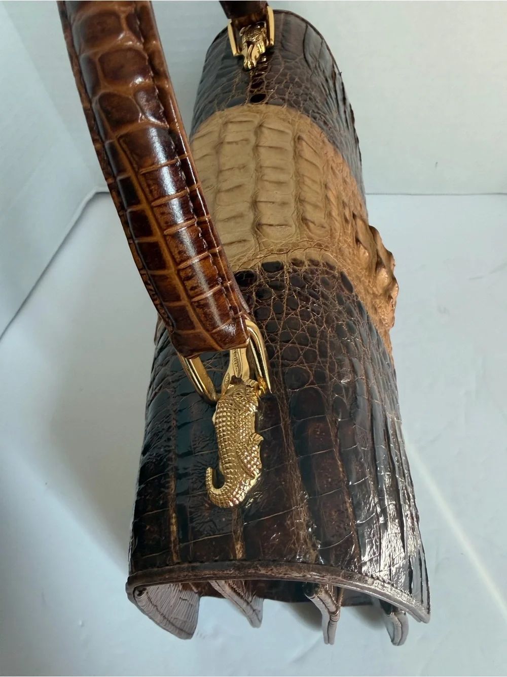 Haesed Crocodile Brown Two-Tone Top Handle